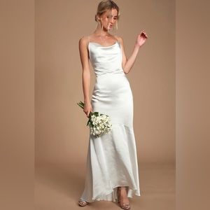 Elliatt Aisle White Satin Cowl Neck Maxi Dress